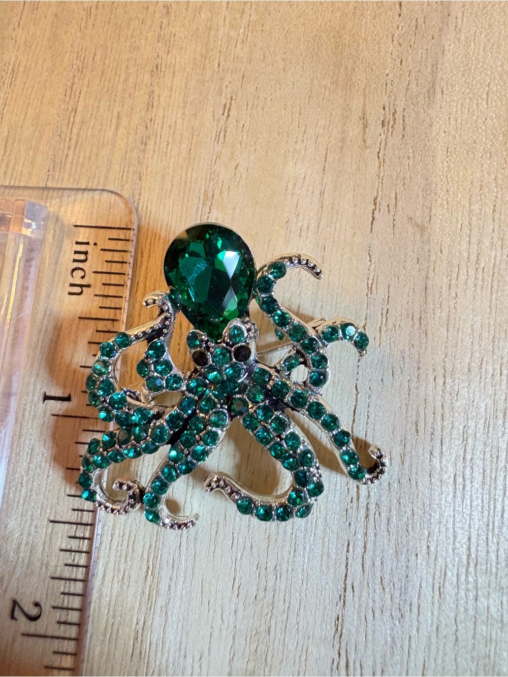 Emerald Octopus Rhinestone Brooch - Picture 4 of 5
